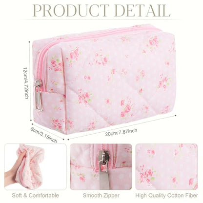 Paterr 20 Pcs Cotton Quilted Makeup Bag Bulk Coquette Cosmetics Bag Flower Aesthetic Essential Pouch Emergency Travel Toiletry Cotton Pouch Gifts for Women (Bow Floral) - style: Bow Floral