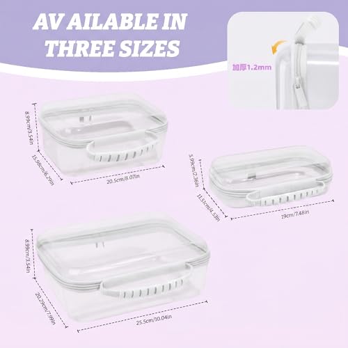 3 Pack Clear Hard Shell Zipper Cases with Handle, Waterproof Toiletry Bag for Travel, Diaper Bag Organizer Pouches, Nesting Pouches for Makeup, Toys, Snack Pouches, Stationery (White) - color: White