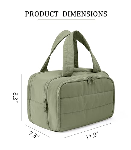 Travel Toiletry Bag for Women, Large Wide-open Puffy Cosmetic Makeup Bag with Wet-Dry Separation, Multi-Pocket Organizer with Carry Handle for Toiletries, Cosmetics, Essentials, Green - color: Green