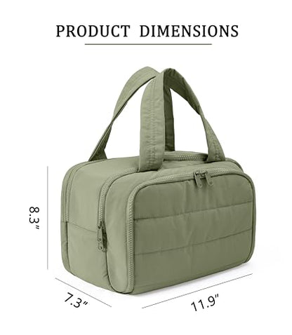 Travel Toiletry Bag for Women, Large Wide-open Puffy Cosmetic Makeup Bag with Wet-Dry Separation, Multi-Pocket Organizer with Carry Handle for Toiletries, Cosmetics, Essentials, Green - color: Green