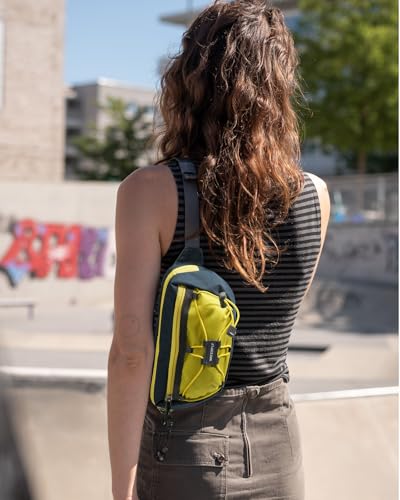 WATERFLY Lightweight Small Fanny Pack: 1.5L Mini Slim Crossbody Waist Belt Hip Bag with RFID Blocking, Anti-Theft & Water Resistant Pouch for Women Men Travel Hiking Running Walking EDC - color: Yellow-Blue