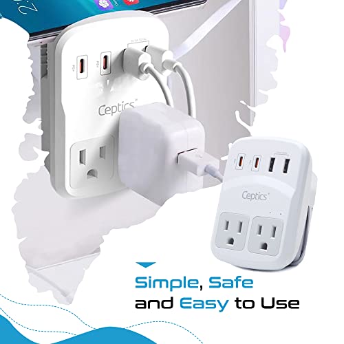 Ceptics World Travel Adapter Kit 2 USB-A, USB-C US Outlets, 20W/QC 18W Power Delivery, Surge Protection, SWADAPT Compatible for Europe, UK, China, Australia, Japan Perfect Laptop (WPS-5B)