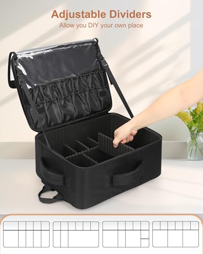 Relavel Makeup Backpack Extra Large Travel Train Case Professional Makeup Artist Kit Set Bag with 8 Clear Bags, Brush Storage Organizer Box with Dividers for Cosmetic Hair Tools Barber Supplies - color: Black with extra 4 clear bags