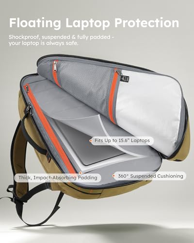 Tolaccea Travel Backpack for Men Women, 40L-50L Carry On Backpack with Wet Dry Compartment, TSA Approved Laptop Daypack Fits 15.6", Convertible Expandable Large Rucksack Duffel Bag for Work Travel - color: Khaki