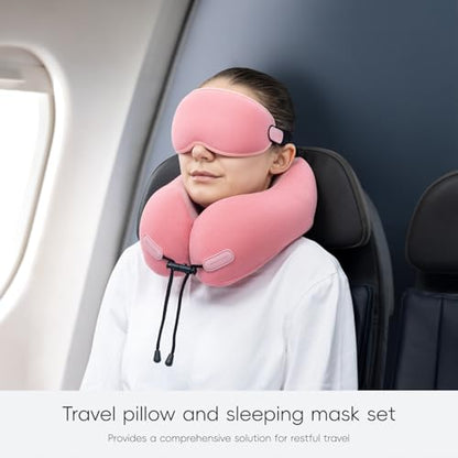 urnexttour Neck Pillow for Travel Memory Foam Design Models Pillows with Zero Eye Pressure 3D Eye Mask and Compact Bag Traveling Essentials Plane Car Flight Rest Sleeping Use Adult, Pink - color: Pink