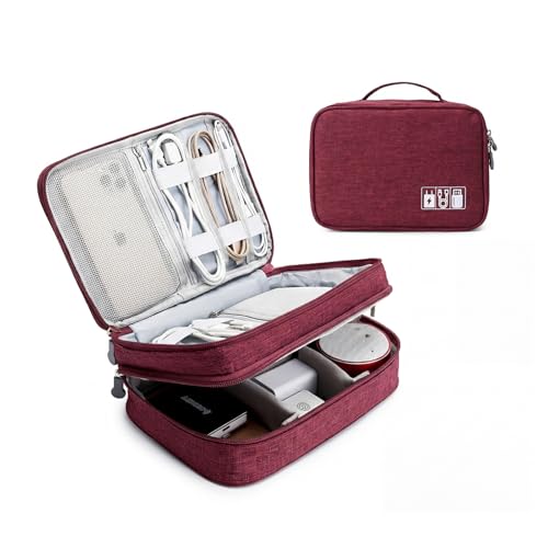mygreen Electronic Accessories Organizer Bag, Waterproof Double Layer Travel Storage Case with Adjustable Padded Dividers, Portable Hard Pouch for Cables, Charger, Power Bank, Phone, Hard Drive Red - color: Red, size: 9 inch