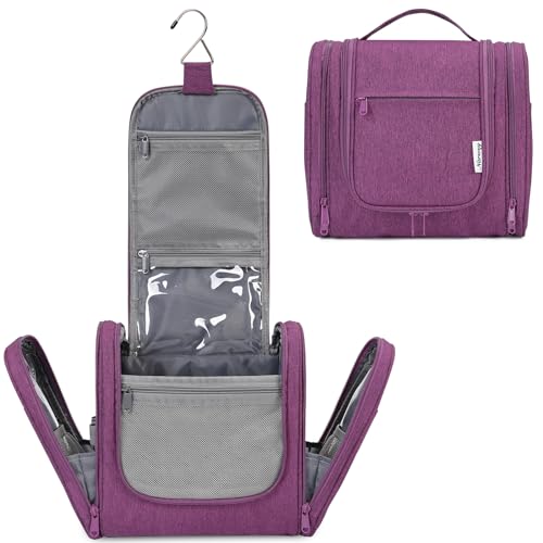 Narwey Hanging Toiletry Bag for Women Travel Makeup Bag Organizer Toiletries Bag for Cosmetics Essentials Accessories - color: Dark Purple