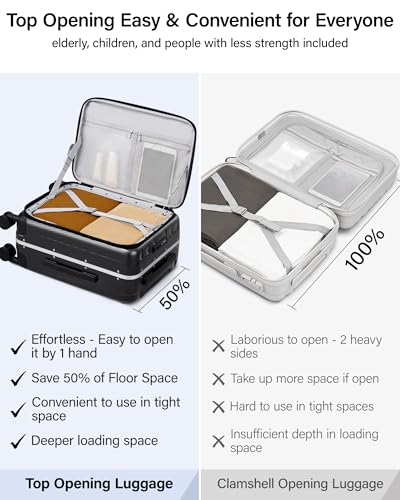 Hanke 24 Inch Checked Luggage PC Hard Shell Suitcases for Travel Front Opening Aluminum Frame Travel Luggage Rolling Suitcase with Wheels.(Jet Black) - color: Black, size: 24 Inch