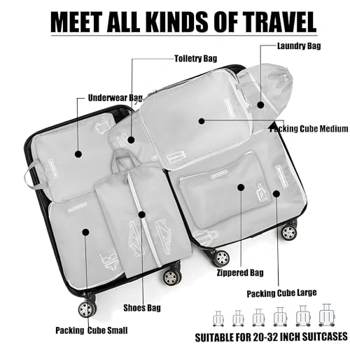 8 Set Expandable Compression Packing Cubes for Suitcases Travel Essentials Carry On Waterproof Storage Bag With Dry And Wet Separation Silvery - color: Silvery