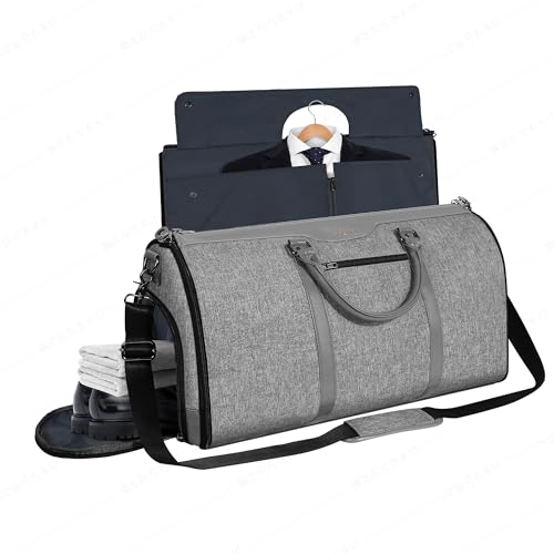 Garment Bag for Travel, Convertible Carry-On Duffel with Shoe Compartment, Waterproof & Wrinkle-Free Suit Carrier for Business Trips & Weekend Getaways, Foldable & Lightweight - color: Lt Grey