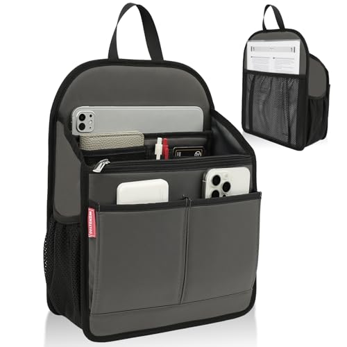 Large Premium Wider Rugged Backpack Organizer Insert for Men Women Work Travel -19 Pockets, Padded Nylon-Gray - color: Gray, size: Large