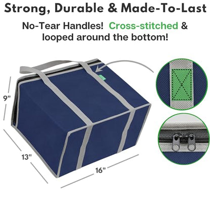 Creative Green Life XL Insulated Reusable Grocery Bags (2-Pack) - Premium Quality Cooler Bags with Hard Bottom Insert, Stands Upright, Washable - color: Navy Blue