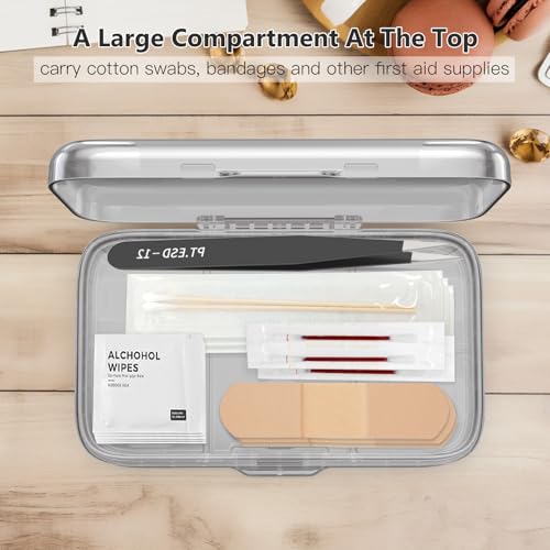 FYY Weekly Pill Organizer with Labels,8 Compartments Travel Daily Pill Case Airtight Moistureproof Large Pill Box to Hold Vitamins, Fish Oil, Supplements,Cotton Swab and Bandages-Grey - color: Grey