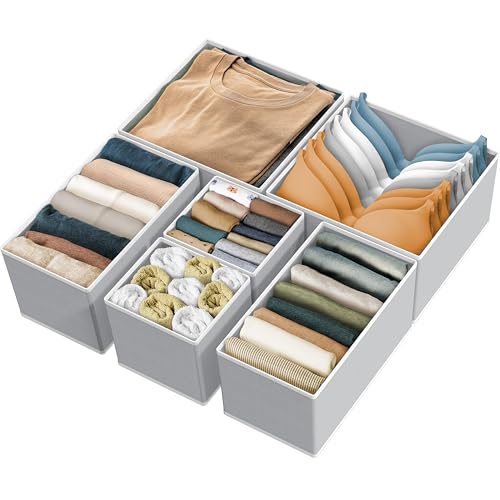Simple Houseware Underwear Drawer Organizer for Lingerie/Undergarment/Bra/Panty/Sock/Onesie, Set of 6, Gray - color: Gray, size: Set of 6 - 2L / 2M / 2S