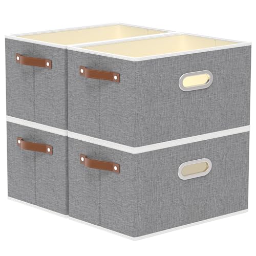 Yawinhe Fabric Storage Bins with Handles, Foldable Baskets for Shelves, Cubes with 3 Handles, Large Boxes for Clothes, Grey, 16.9''Lx11.8''Wx10.2''H, 4-Pack - color: Grey, size: 16.9x11.8x10.2inch(4-Pack)