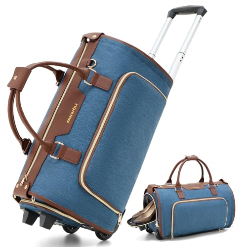 Fanwoli Carry-On Rolling Garment Bag for Travel, 3-in-1 Wheeled Luggage with Shoe Storage & Detachable Organizer, Convertible Duffel Bag for Men Women Business Trips Weekender, Wrinkle-Free (Blue2) - color: Blue-2