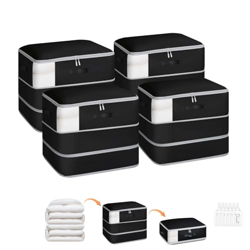 Homsorout 4 Pack Compression Storage Bags - 110L Large Capacity Comforter Storage Bag, 3-Layer Washable Ultra Space Saving Self Compression Organizer Space Bags for Blanket, Sweater, Sheet, Black - color: Black, size: 110L-4 Pack