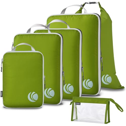 Cipway Compression Packing Cubes, Ultralight Luggage Organizer Bags with Laundry Bags and Clear Toiletries Bag, Travel Essentials for Carry on Suitcase (6 Piece,Green) - color: Green, size: 6PCS