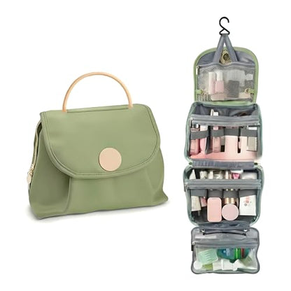 Travel Toiletry Bag for Women - Hanging Cosmetic Makeup Organizer with Clear Compartments, Water-Resistant Cosmetic Bag, Perfect for Vacation, and Daily Use (green) - color: green