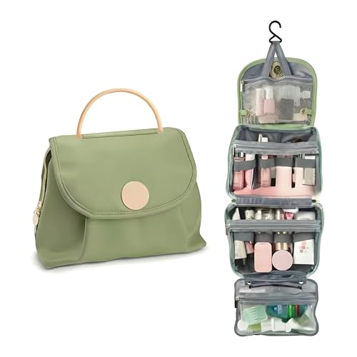 Travel Toiletry Bag for Women - Hanging Cosmetic Makeup Organizer with Clear Compartments, Water-Resistant Cosmetic Bag, Perfect for Vacation, and Daily Use (green) - color: green