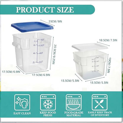 Lallisa 4 Pcs 8qt & 4qt Clear Food Storage Containers with Lids Handles and Scales, Stackable Plastic Square Food Storage Containers for Dough Proofing Baking Kitchen Restaurant(White, Blue) - color: White, Blue