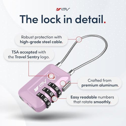 TSA Accepted Luggage Travel Lock, Set-Your-Own Combination Lock for School Gym Locker, Luggage Suitcase Baggage Locks, Filing Cabinets, Toolbox, Case (Purple, 1 Pack) - color: Purple, size: 1 Pack