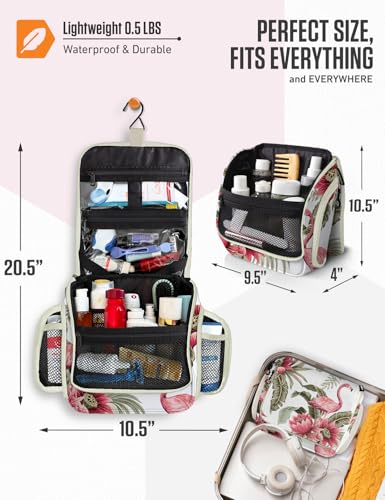 VENTURE 4TH Hanging Travel Toiletry Bag for Women & Men – Large Toiletry Organizer with 17 Compartments, Removable TSA Pouch, Travel Wash Bag for Toiletries, Makeup & Shaving Kit (Pink Flamingo) - color: Pink Flamingo
