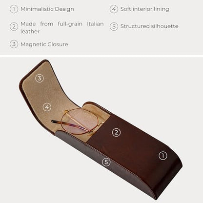 Time Resistance Leather Glasses Case - Hard Shell Leather Glasses Case - Made in Italy - color: Brown