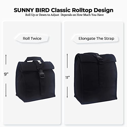SUNNY BIRD Insulated Lunch Bag Rolltop Lunch Box for Women, Men, Adults and Teens (Black) - color: Black