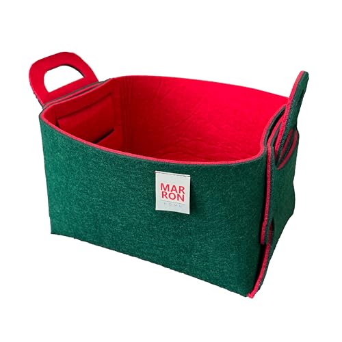 Collapsible Felt DEEPGREENRED Storage Bin Medium 11"x7.1"x7.1" – Foldable Basket with Handles for Closet, Storage, Laundry Room Organization, Decorative Storage Bins for Shelves, Cube Storage - color: DEEPGREENRED, size: MEDIUM