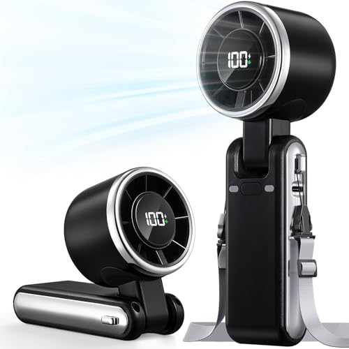 Portable Handheld Turbo Fan - 5 Gear High Speed 4000mAh Rechargeable Mini Personal Hand Fan Blow Cold Air, Battery Operated Travel Essentials, Beach Vacation, Gifts for Women, Men (Black) - color: Black