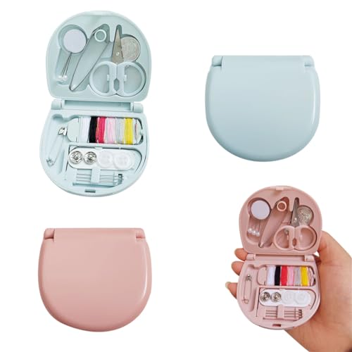 2 Pack Mini Travel Sewing Kit, Portable Travel Sewing Box Kit, Portable Heart-Shaped Box