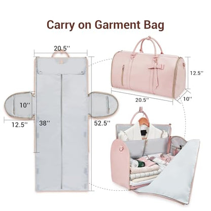 Garment Bags for Travel, Convertible Suit Travel Bag for Women, Stylish Carry On Garment Bag with Toiletry Pocket, Shoulder Strap and Shoes Compartment, 2 in 1 Foldable PU Leather Duffle Bag, Pink - color: Pink