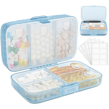 FYY Weekly Pill Organizer with Labels,8 Compartments Travel Daily Pill Case Airtight Moistureproof Large Pill Box to Hold Vitamins, Fish Oil, Supplements,Cotton Swab and Bandages-Blue - color: Blue