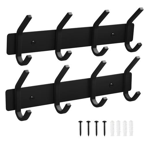 VAEHOLD Wall Hooks, Heavy Duty Aluminum Towel Hooks for Hanging Coat, Hat, Key, Clothes, Closet Hook Wall Mount for Kitchen, Bathroom, Office (“C“ Shape Coat 4 Hooks 2 Pack) - color: Black, size: “C“ Shape 4 Hooks 2 Pack