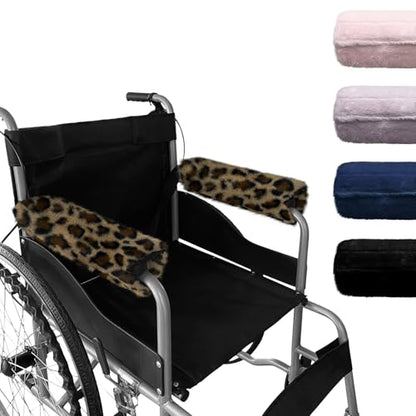 SPRING SEAON Wheelchair Armrest Covers 2 Pack Soft Memory Foam Wheelchair armrest Pads Wicking Washable for Office Transport Chair (Khaki Leopard Print) - color: Khaki Leopard