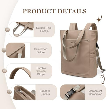 Convertible Laptop Backpack for Women Men Carry on Tote Backpack Teacher Bookbag for College Work Nurse Travel Leisure,16 Inch,Champagne Brown - color: Champagne Brown
