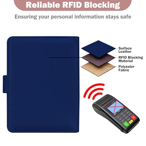 HOTCOOL Passport Holder Travel Essentials Airplane & Cruise Essentials Ship Leather Wallet Cover Case RFID Blocking Women & Men Vacation Travel Accessories Gifts Deals, Litchi - Navy Blue - color: A Litchi Navy