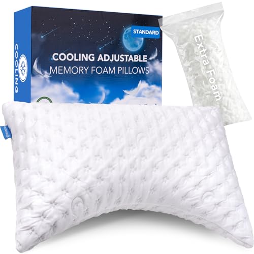 KUCEY Cooling Side Sleeper Pillow for Neck and Shoulder Pain, Luxury Shredded Memory Foam Curved Bed Pillows for Sleeping Set of 1- Adjustable Standard Size- Washable Cover Crescent White - color: Crescent White, size: Standard (1 pack)