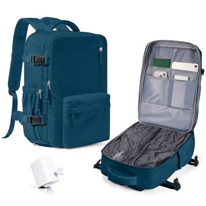 Vacuum Seal Backpack for Travel with Air Pump Compression Daypack Personal Item Carry on Flight Approved Vacpack Laptop Space Saver Bags Storage with Vacuum System Travel Bag Women Men PeacockBlue - color: A7-peacockblue