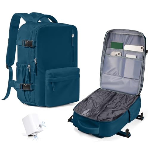 Vacuum Seal Backpack for Travel with Air Pump Compression Daypack Personal Item Carry on Flight Approved Vacpack Laptop Space Saver Bags Storage with Vacuum System Travel Bag Women Men PeacockBlue - color: A7-peacockblue