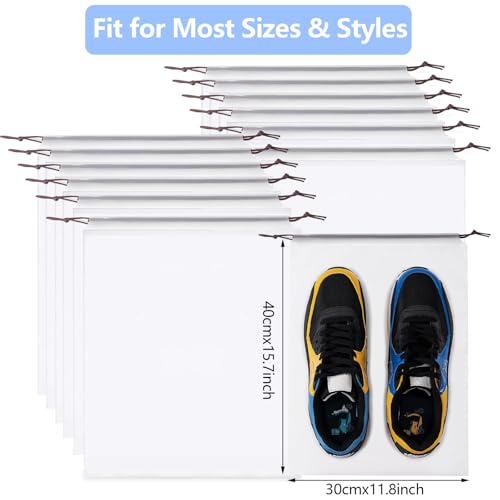 12pcs Transparent Shoe Bags for Travel with Rope，11.8in X 15.7in Portable Clear Travel Shoe Bags for Men and Women，Large Waterproof Dustproof Drawstring Shoe Storage Bag，Travel Essentials