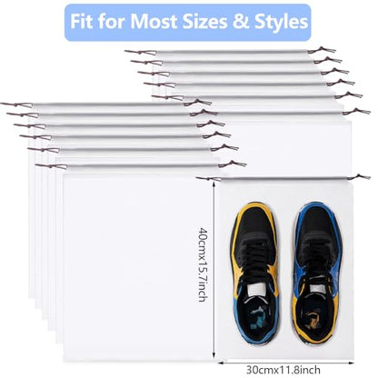 12pcs Transparent Shoe Bags for Travel with Rope，11.8in X 15.7in Portable Clear Travel Shoe Bags for Men and Women，Large Waterproof Dustproof Drawstring Shoe Storage Bag，Travel Essentials