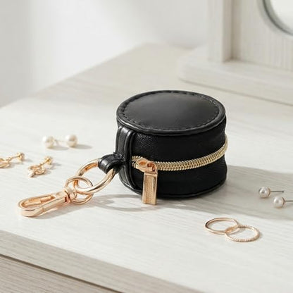 Portable Ring Holder Keychain, Mini Sports Jewelry Holder Box, Small Travel Ring Earring Stud Necklace Storage Case (Black) - color: Black