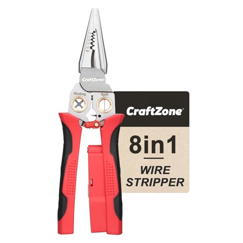 8 in 1 Wire Stripper with Voltage Tester, Multi-function Electric Wire Stripping Tool for Cutting and Pulling Pliers, Electrical Pliers for Wire Cutting Stripping Crimping Repair Tool (Red-Black) - color: Red-black
