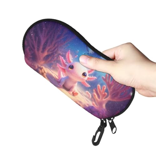 AFPANQZ Glasses Case with Carabiner Hanging Portable Neoprene Zipper Sunglasses Case Soft Lightweight - color: Axolotl Turtle