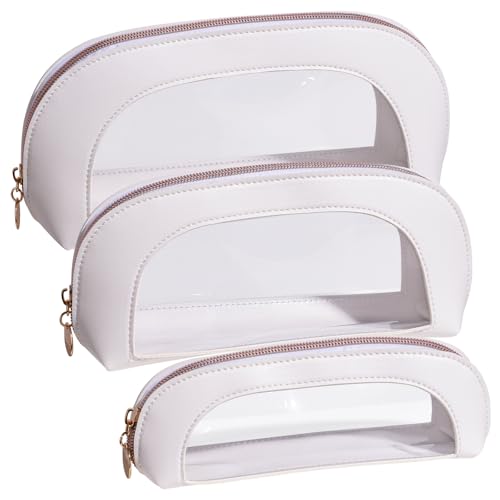 BS-MALL 3 Pcs Makeup Bag Set, Waterproof Travel Makeup Kit with Zippers, Lightweight Travel Bag for Makeup Brush Holder & Organizer, Fashionable Leather Case for Daily Use & Storage (White) - color: White