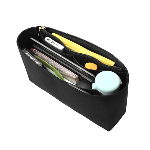 Surblue Purse Organizer Insert for Handbags, Felt Bag Organizer with Zippers Handbag Shaper Pouch for Classic 19 Flap Bag, Marmont, Onthego,（Black, Slender L） - color: Black, size: Slender L