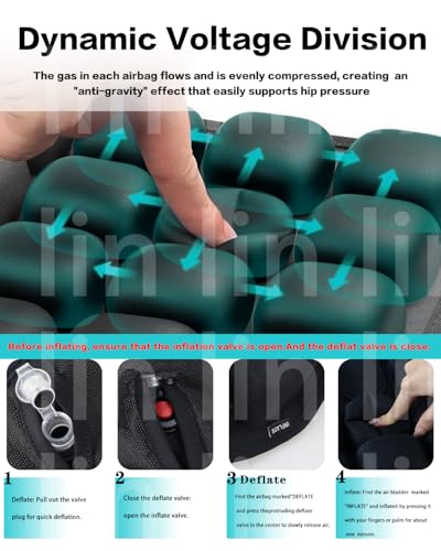 Inflatable Travel Seat Cushion, 3D Airbag Wheelchair Cushions, Airplane Seat Cushion for Long Flights Without Air Pump, Coccyx Cushion for Tailbone Pain,for Office Chair, Cars, Stadiums