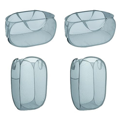 4 Pcs Mesh Popup Laundry Hamper, Opening Laundry Basket,Popup Laundry Basket with Durable Handles,Foldable Pop-up Mesh Hamper Dirty Clothes Basket for Clothes & Laundry-Home Organization - color: Gray2